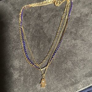 Gold hamsa and Blue stone necklace Set